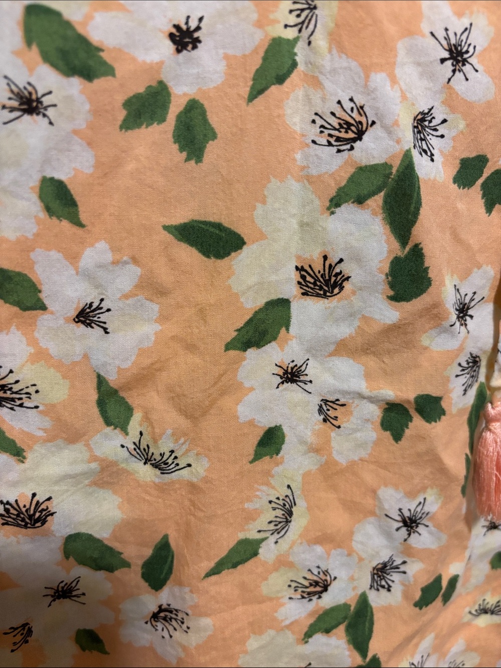 Gilligan & O'Malley Peach Floral V-Neck Tassel Tie Top - Picture 6 of 6